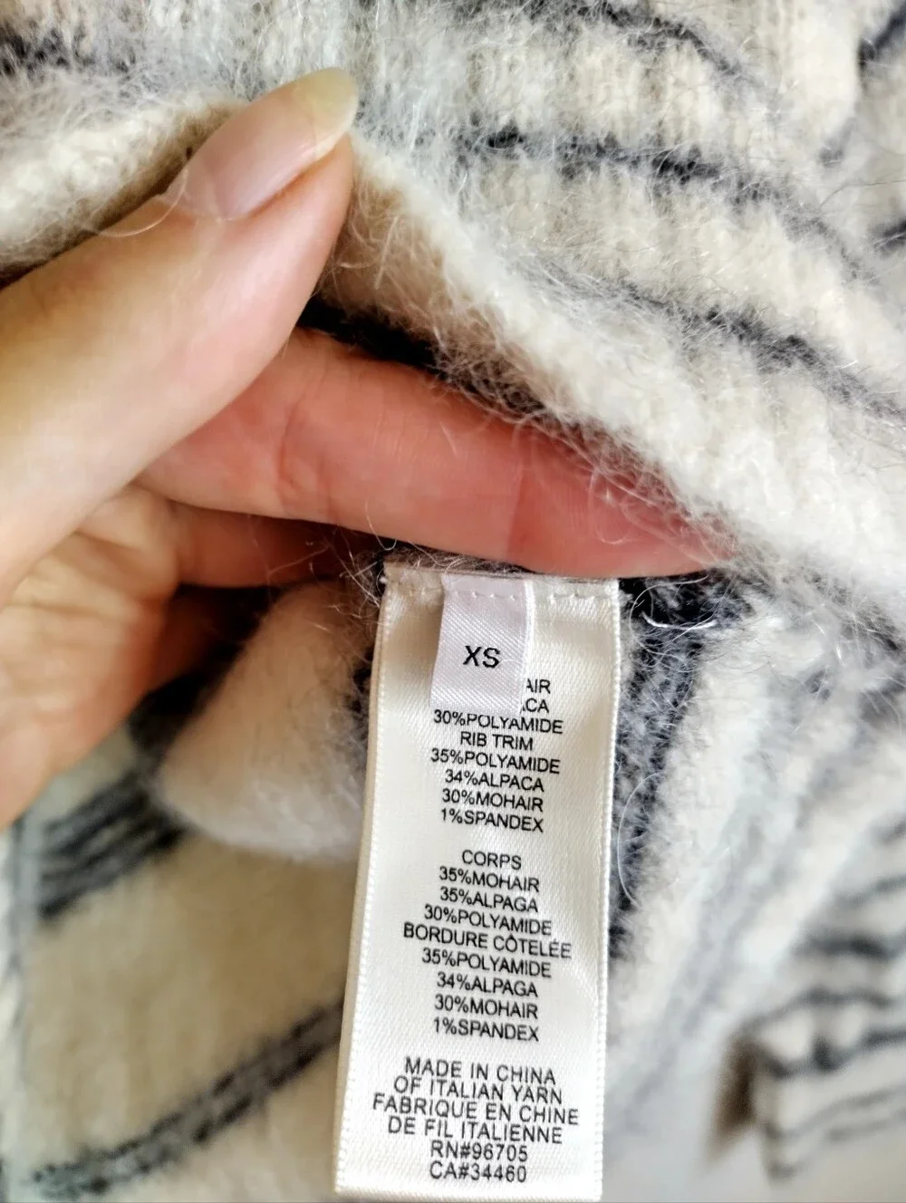 Rebecca Taylor Brushed Knit Monhair Striped Buttoned Shoulder Sweater Size Xs